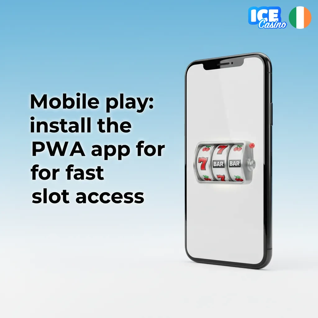 Ice Casino PWA on phone: Add to Home Screen, fast slot access, filters, search, balance bar.