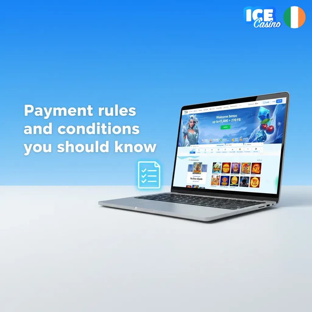 Ice Casino Ireland payment rules: ID check, same-method withdrawals, limits, wagering.