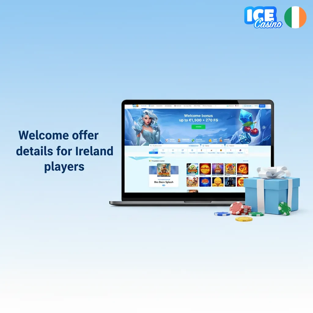 Ice Casino Ireland welcome bonus +375% to €1,500 and 220 free spins, 18+.